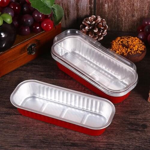 10pcs 200ml Aluminum Foil Baking Boxes Disposable Dessert Mold Baking Pans Bakeware Rectangle Red Golden