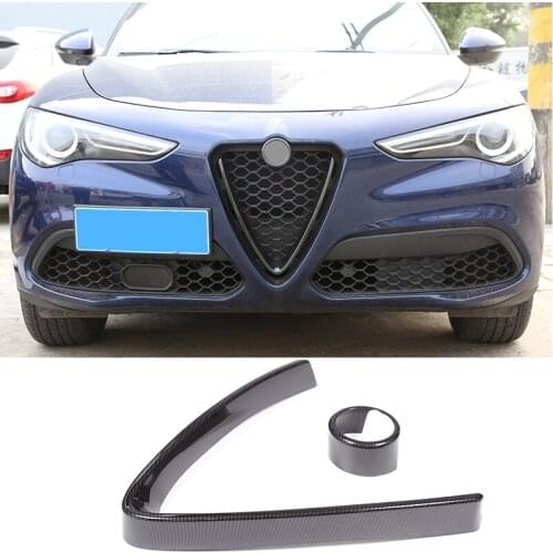 2 Pcs For Alfa Romeo Stelvio 2017 2018 Car Accessories Carbon Fiber ABS Front Grill Decoration Frame Trim