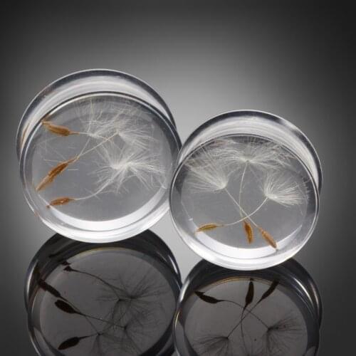 2pcs/lot White Dandelion Flower Ear Plug Acrylic Flesh Ear Plug Tunnel Ear Expander Gauges Body Piercing Jewelry 10mm-25mm
