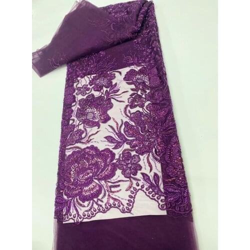 2021 High Quality Sequin Beads Applique Stereoscopic Swiss French Net African Tulle Mesh Lace Fabric For Dress 5yards YL0521