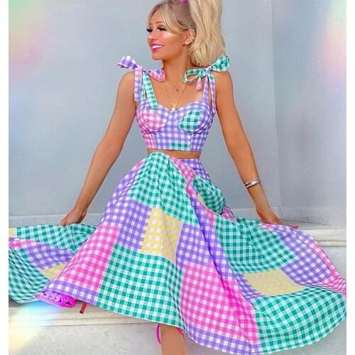 2021 Sexy Colorful Plaid Bikini Set High Waist Swimwear Shoulder Strappy Bathing Suit Beachwear Biquini female