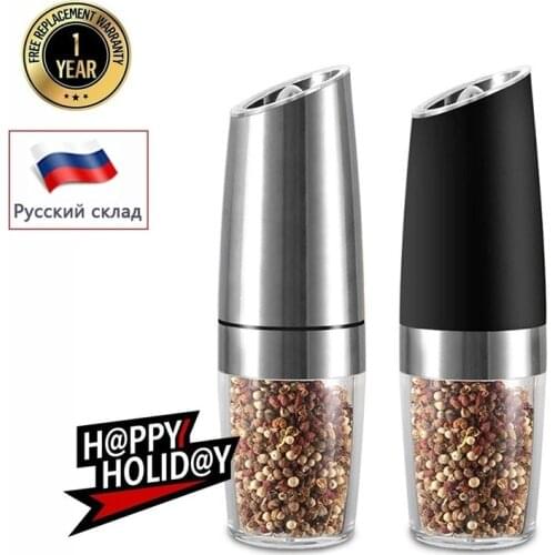 Automatic Salt and Pepper Spice Grinder Gravity Electric Pepper Mill Adjustable Ceramic with LED Light Spice Mill for Kitchen