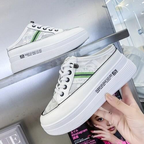 Baotou Lazy Half Slippers Women 2021 New Outer Wear Without Heel White Shoes and Pedal Shoes Zapatos De Mujer