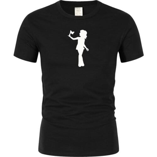 Brand mens T-shirt humorous cartoon happy girl and butterfly T-shirt short sleeve printing