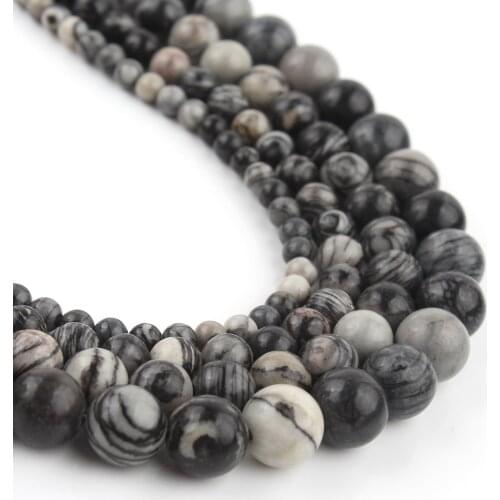Natural Stone Beads Black Net Jasper Round Loose Spacer Beads for Jewelry Making DIY Bracelets Necklaces Accessories 4 6 8 10mm