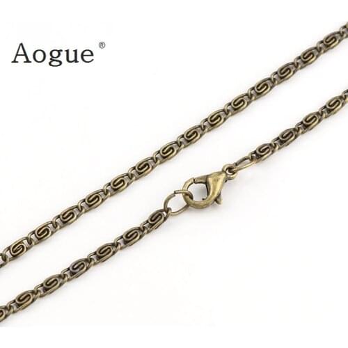 45cm Antique Brass And White K Iron Metal Punk Chain Necklace flat box chain necklace With Lobster Clasp For DIY Jewelry 2pcs