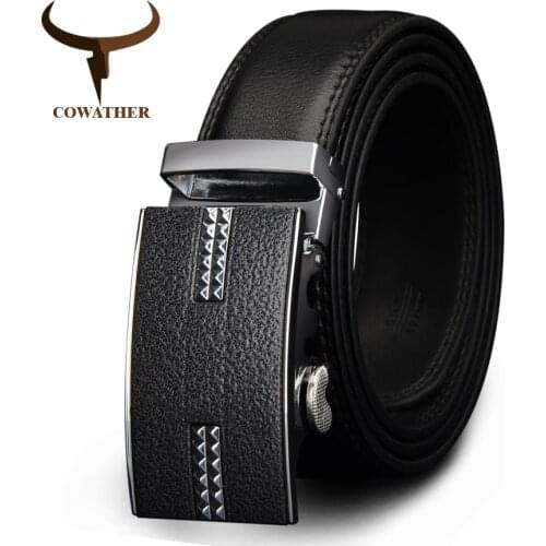 COWATHER big size men belts novelty cow genuine leather belts for men automatic alloy buckle black brown color size 34-44 cz037