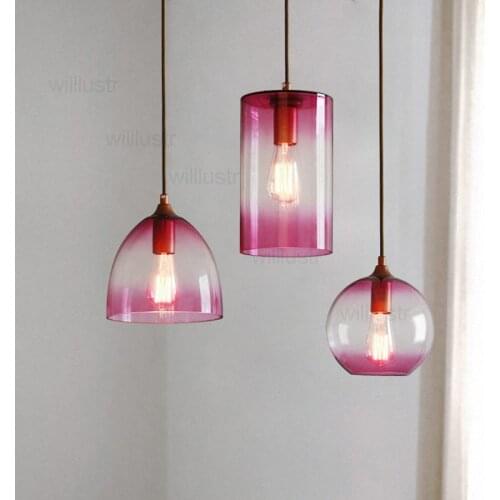 Color glass shade pendant lamp hotel hall restaurant dinning room bar cafe loft vintage hanging lighting modern suspension light