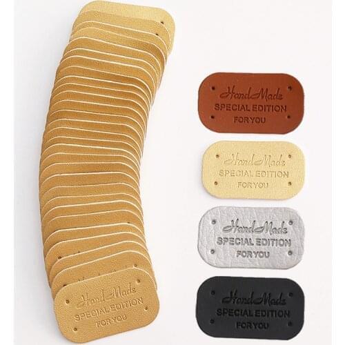 20Pcs Handmade Leather Tags For Clothing DIY Accessories For Gift Handcrafted Leather Label For Handmade Clothes Label 3.8x2.1cm