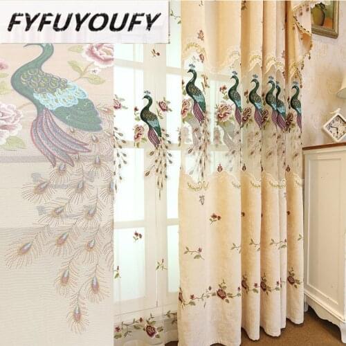 European Hollow Peacock Luxury Curtains For Living Room Embroidery Thick Window Drapes Balcony Bedroom Custom Size HP007D3