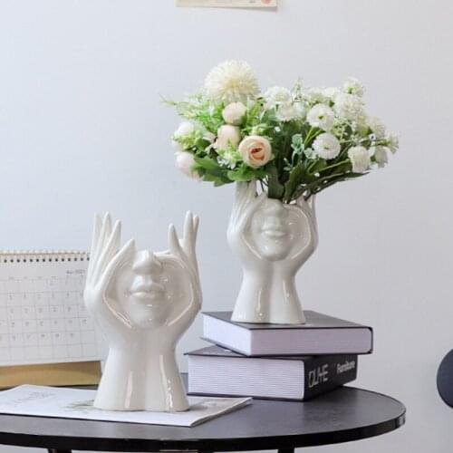 Ceramic Human Face Flower Vase Art Creatrive Sculpture Human Head Abstract Plant Flower Pot Minimalist Home Decor Arrangement