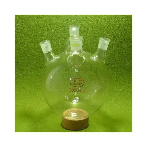 4 Neck Round Bottom Flask,3000ML,24/29 Ground Joint,Laboratory Glassware,Lab RBF