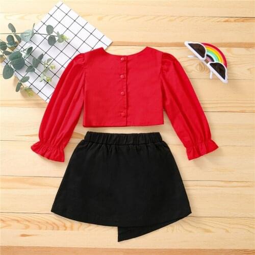 1-6 Years Girls Casual Two-Piece Clothes Set Solid Red Pullover And Irregular Hem Skirt Girls Spring Fall Set