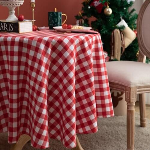 Red Round Tablecloth Plaid Christmas Decorative Rectangle Table Cloths Washable Dining Table Party Holiday Cover Mat Home Decor