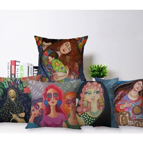 Beauty Girl Cushion Cover Assyrian Arabian Art Beige Linen Pillow Case 45X45cm Decor Sofa Home Decoration Kissenbezug