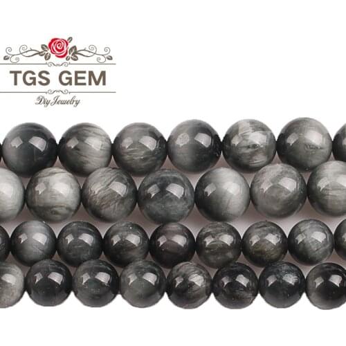 Natural Precious Stone Gray Eagle eye Stone Round Loose Beads 6 8 10MM DIY Handwork Jewelry For Men Bracelet Making Wholesale