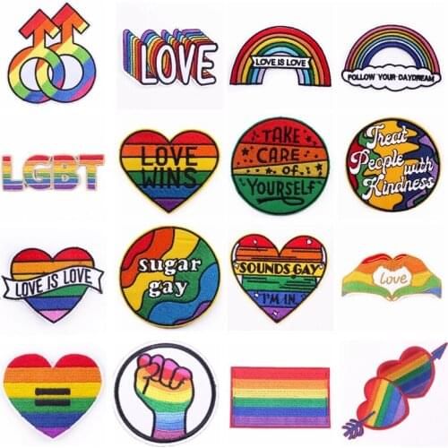 LGBT Clothing Thermo Adhesive Patches on Clothes Stickers Pride Gay Stripes Rainbow Iron On Embroidery Patch Badges On Backpack