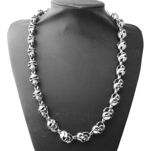 Charms Mens Hip Hop Cool Skull Skeleton Head Link Chain Necklace Halloween Jewelry Gift 15mm*71cm