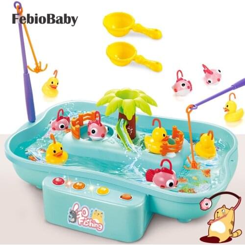 Children Emulational Electric Rotary Fishing Toy Set Real Water Flow Duck Fish Toys Hydrodynamic Cycle Music & LED Fish Pool Set