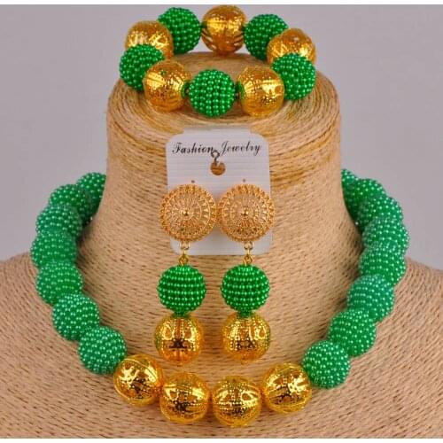Birthday Gift Green Imitation Pearl Necklace Nigeria Wedding Beads African Jewelry Bridal Wedding Party Jewelry Set AZ-29