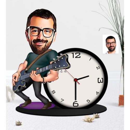 Personalized Mr Guitarist Caricature Of Wooden Trinket Table clock