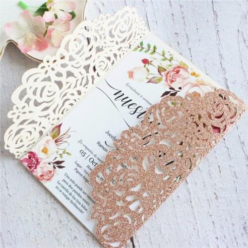 Rose laser cut wedding invitation card with envelop luxury birthday kids party decoration supply