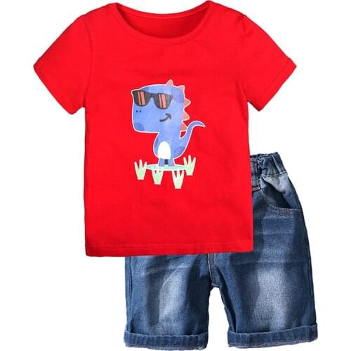 2021 Summer Kid Boy Shirt Summer Shorts, Short Sleeve Round Collar Sun Printed Pullover Sports Side Pocket Pants Hot Sale