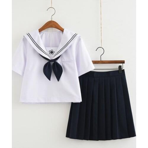 2017 Japan and South Korea female students British naval academy school uniform leisure suit sailor suit T-shirt pleated skirt