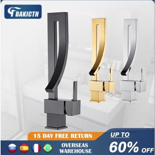 Basin Faucets Gold Brass Faucet Square Bathroom Sink Faucet Single Handle Deck Mounted Toilet Hot And Cold Mixer Water Tap