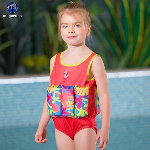 Megartico life jacket kids flamingo float suit for girl buoyancy suit children one piece swimsuit swim trainer romper for beach