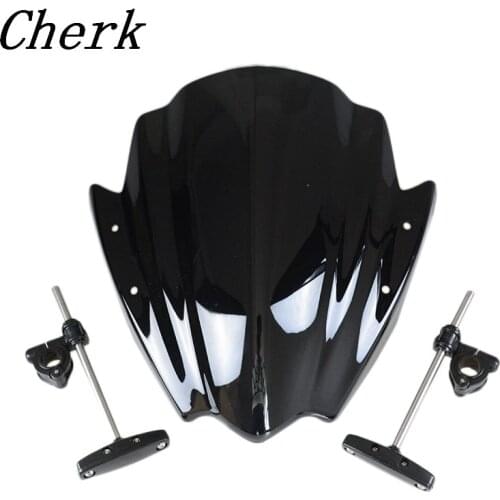 Universal Black Motorcycle Windshield Windscreen 7/8" & 1" Handlebar Mount For Harley Honda BMW Yamaha KTM