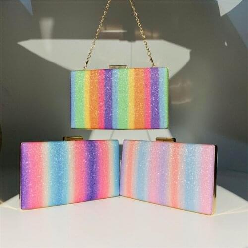 Rainbow Striped Glitter Sequins Clutch Handbag Female Wedding Elegant Party Evening Shoulder Bag Women Luxury Rectangle Purse