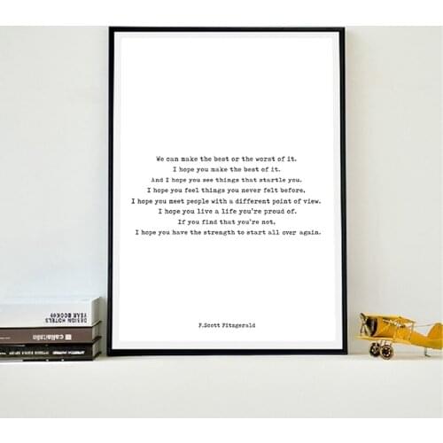 Inspirational Quotes Poster Version F Scott Fitzgerald Childrens Room Wall Art Canvas Painting Picture Decoration