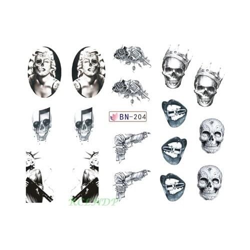 Water sticker for nail art decoration slider Skull Statue of Liberty music note gun design decal manicure lacquer accessoires 7