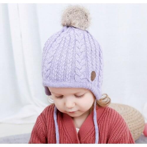 Yundfly Cotton Baby Girls Hats Infant Caps Ball Cashmere Knitted Earmuffs Hat Autumn Winter Turban Headwear Hair Accessories