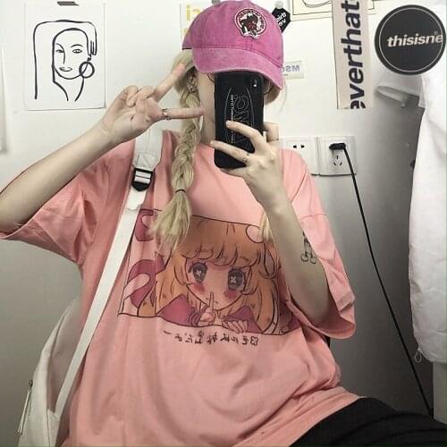 Ulzzang Japanese Woman Tshirts Streetwear Harajuku Pink Cute Cartoon Sweet Girls T-Shirt Vintage Summer Kawaii Casual Tees Tops