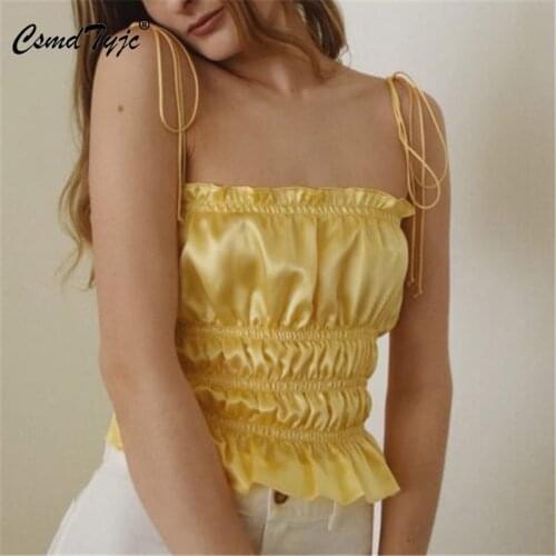 Candy Color Camis Streetwear Tube Women Summer Ruched Pleated Short Tank Tops Girls Sexy Slim Crop Top Tees