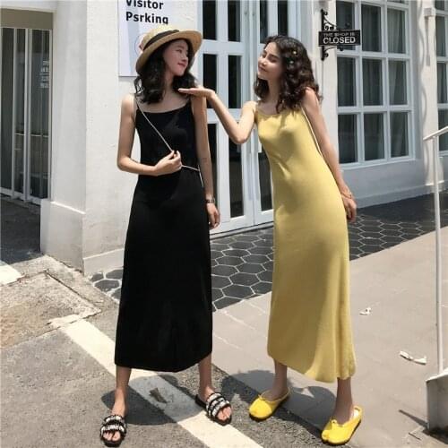 Women Sleeveless Maxi Dress Sexy Sling Split Dress Knitted Long Dresses Plus Size Bodycon Dresses