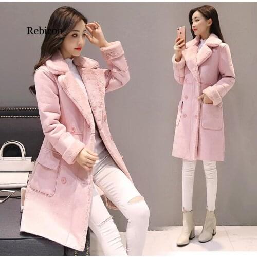 Women Suede Fur Winter Coat New Fashion Thick Faux Sheepskin Long Jacket Overcoat Female Solid Warm Trench Coat