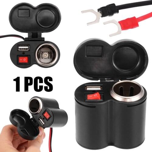 1pc 12V Motorbike Motorcycle Handlebar Cigarette Lighter Power Adapter Charger With 5V/1.5A USB Socket Waterproof Switch Cover
