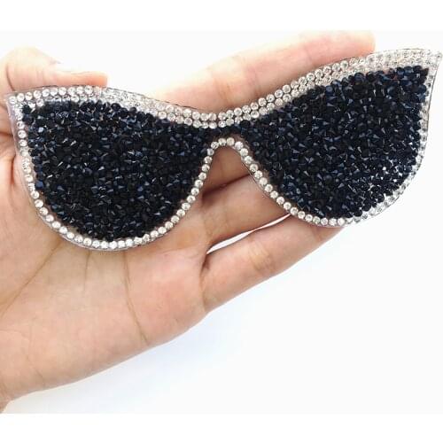 1Pcs Fun Rhinestones Sunglasses Embroidered Patch Iron on Sewing Crystal Applique For Jeans Clothing Decorations