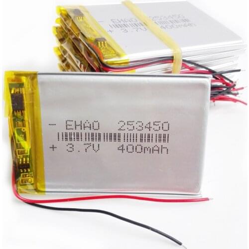 Lot 10 pcs 253450 3.7V 400mAh Lithium Polymer LiPo Rechargeable Battery For Mp3 MP4 MP5 GPS PSP smart watch electronic part DVD