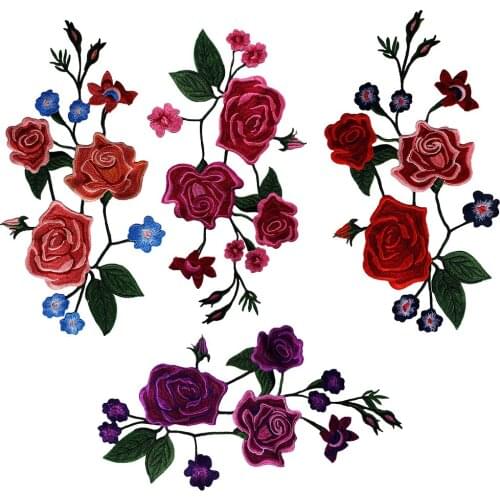 2piece Floral Embroidery Applique Scrapbooking Lace Fabric Cord Moyifs Patches Sewing for Dance Costumes Accessories T2445