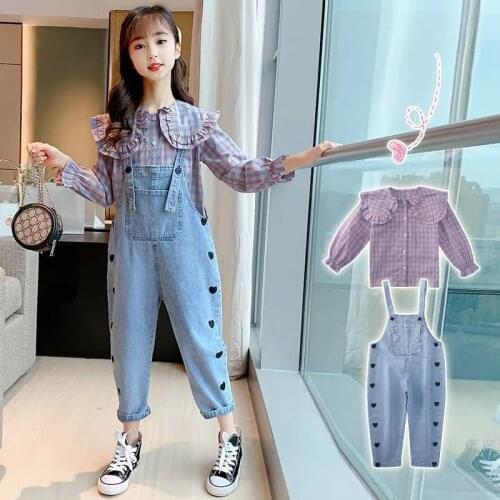 Girls Suits Blouse + Pants 2pcs Kids Cotton 2021 Plaid Spring Autumn High Quality Formal Sport Teenagers Children Sets Outfits