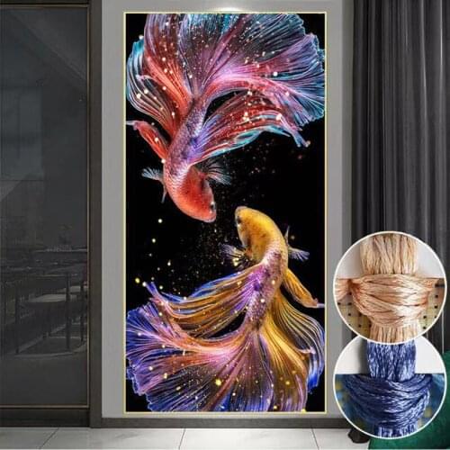 2021 Drop Shipping Embroidery Gold Fish Cross Stitch Modern with 100% Cotton Flosses & Free Shipping for Home Decor & Gifts