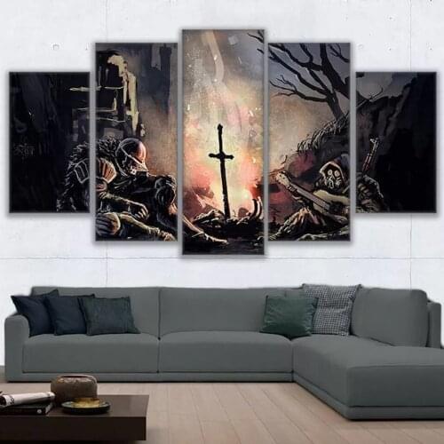 5 Pieces Dark Souls Pictures Modern Abstract Soldiers Game Poster Wall Art Canvas Painting Frame Living Room Home Decoration
