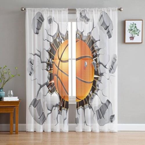 Basketball Wall Crack Sheer Curtains Window Tulle Curtains For Living Room Bedroom For Kitchen Veiling Curtains Decoration
