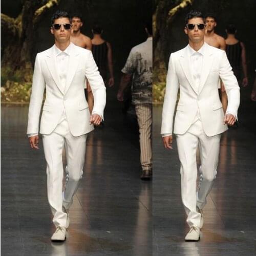 White Mens Suit Fashion Groom Suit Wedding Suits For Best Men Slim Fit Groom Tuxedos For Man( Jacket+Pants)
