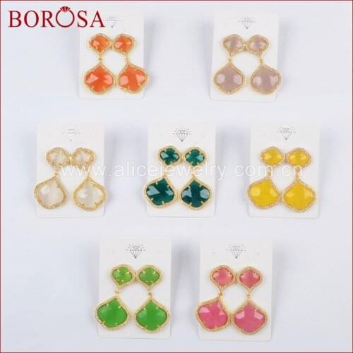 BOROSA 5Pairs CZ Micro Pave Crystal Manmade Cat Eye Gold Earrings Mixed Color Drusy Drop Earrings for Women Jewelry WX871