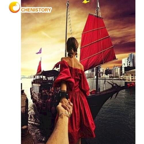 CHENISTORY Paint By Numbers Kits For Adults Children Ship Woman Figure Oil Picture By Number Handmade 60x75cm Frame Wall Decor